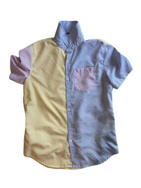 Colorblock Stripe Short Sleeve Button Down Shirt